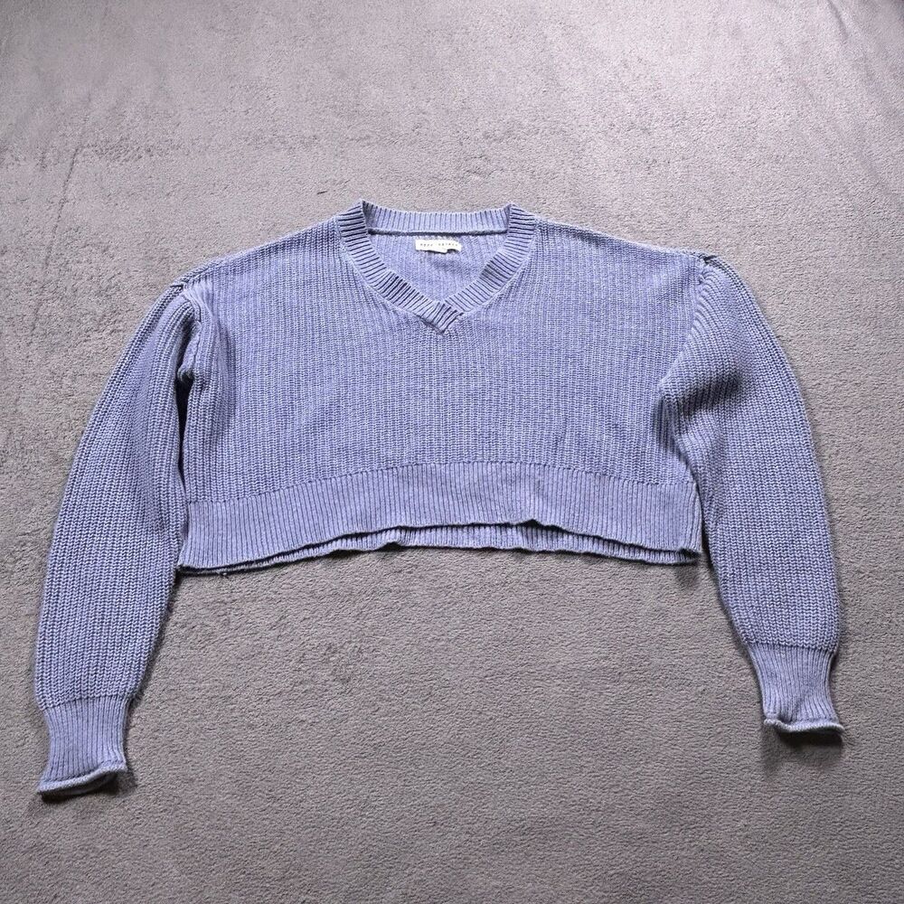Aeropostale Cropped Sweater Women Size S Blue Ribbed Knit V-Neck Pullover Y2K